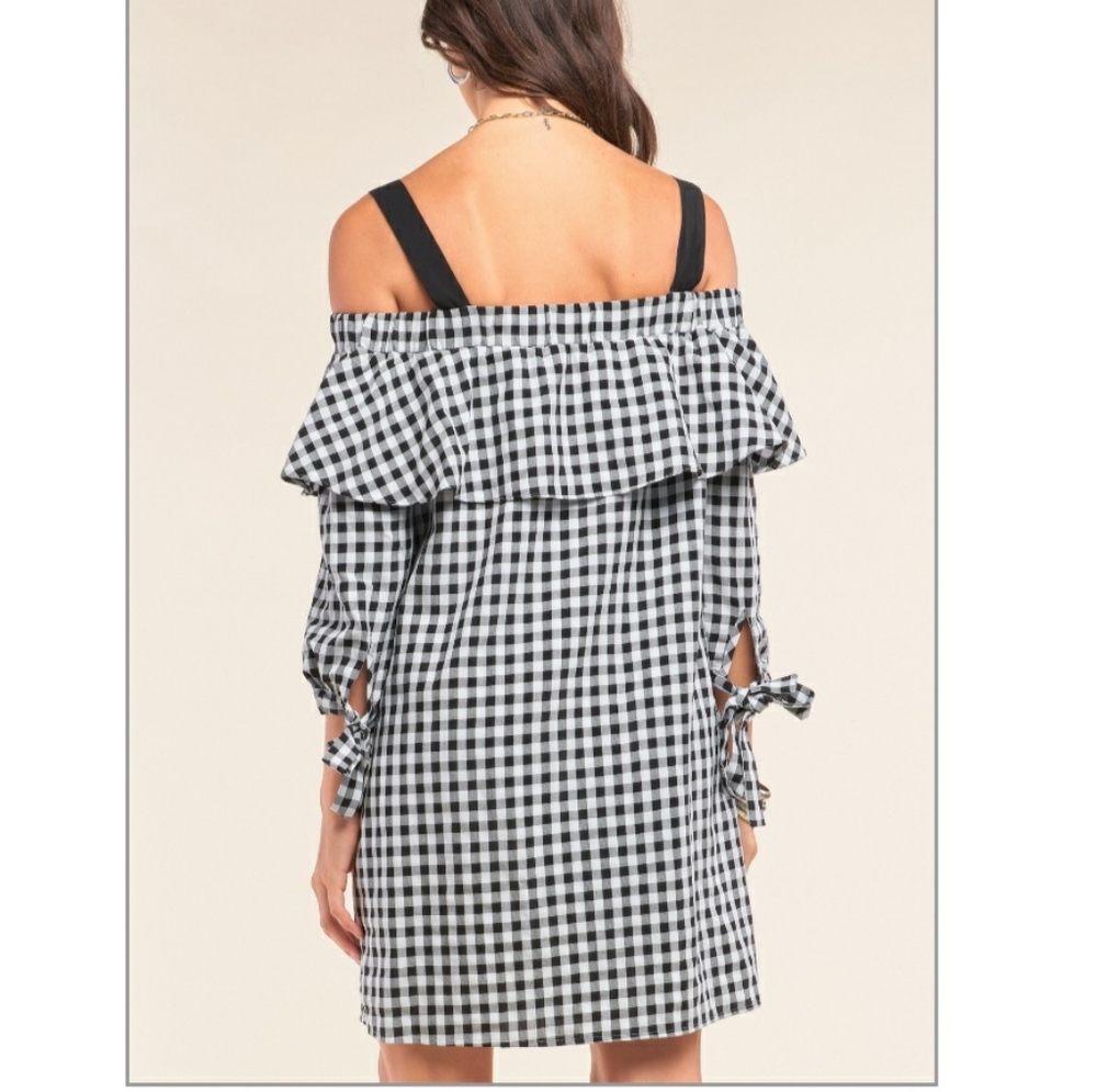 Gingham Ruffle Off Shoulder Dress - Picture 3 of 4
